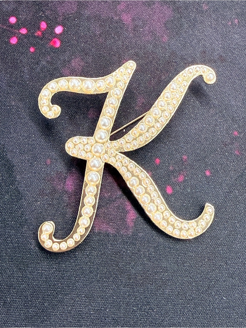 Gold Pearl-Accent 'K' Monogram Brooch - Women Jewelry